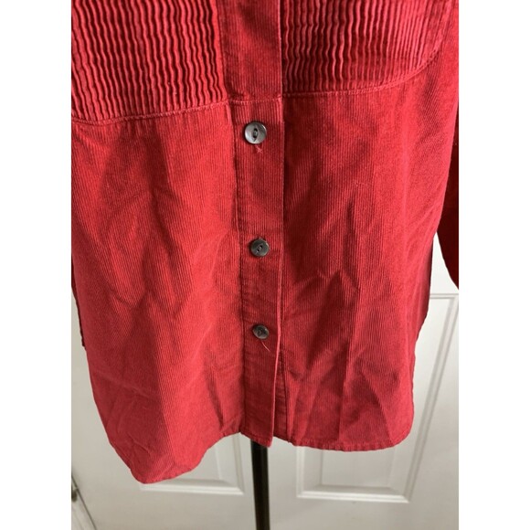 J Jill Womens Blouse Top Sz XS Red Corduroy Button Up Long Slv Shirt w/Pintucks - Picture 5 of 10